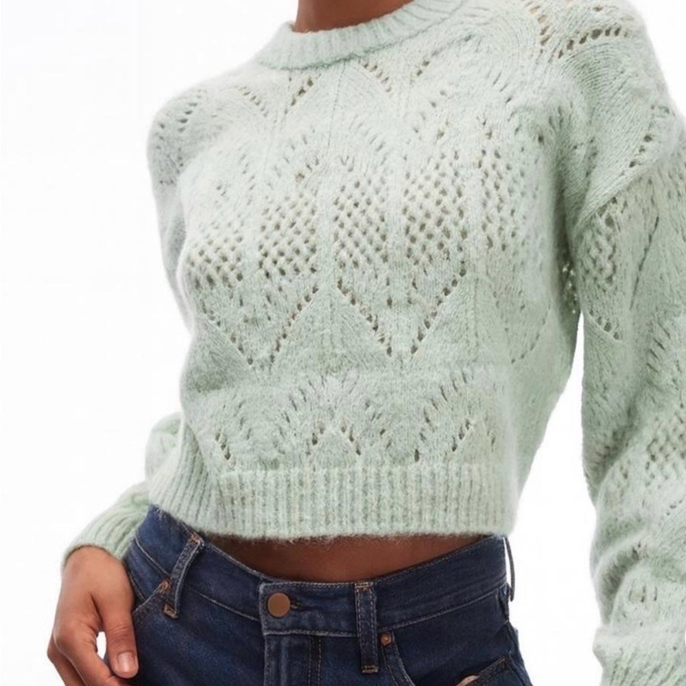 Topshop Light Mint Green Pointelle Textured Knit Sweater NWT